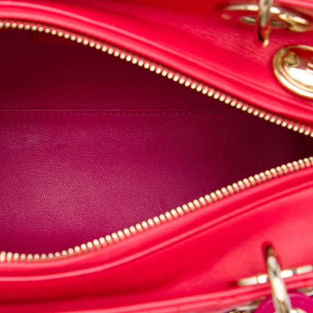 Dior Medium Bicolor Lambskin Cannage Lady Dior Red Leather Very good - Model View