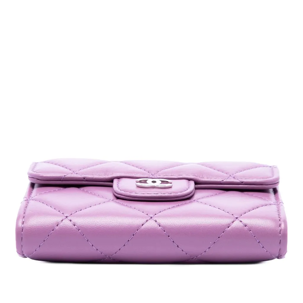 Chanel CC Quilted Lambskin Flap Card Holder on Chain Purple Leather Very good - Inside View