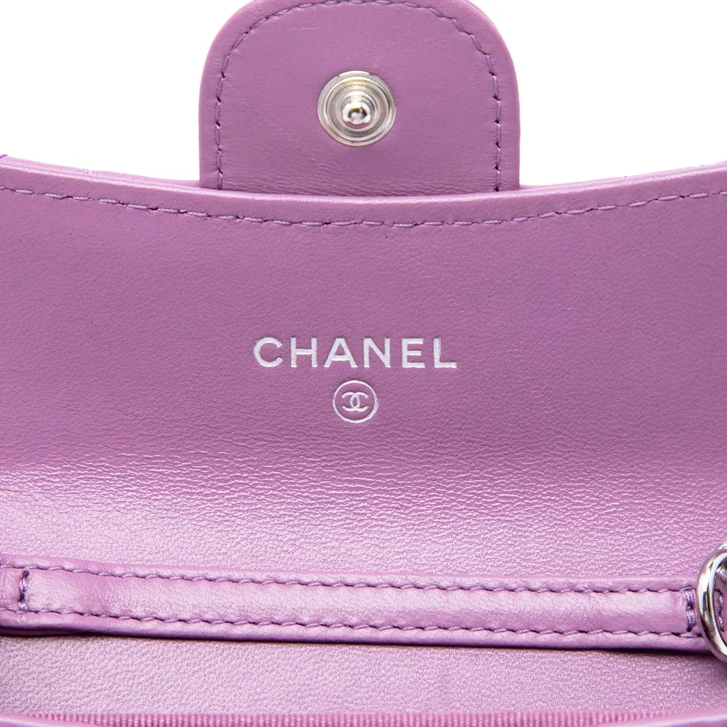Chanel CC Quilted Lambskin Flap Card Holder on Chain Purple Leather Very good - Box View