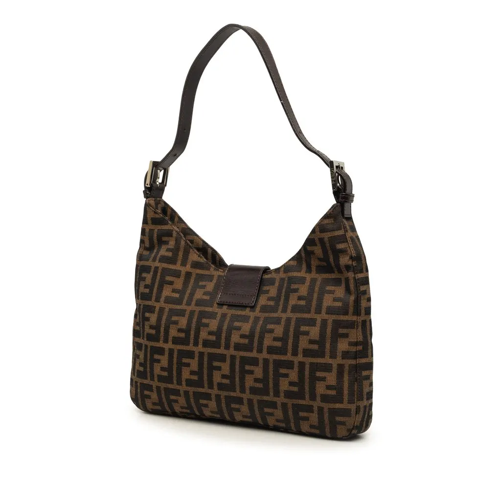 Fendi Zucca Canvas Shoulder Bag Brown Very good - Back View