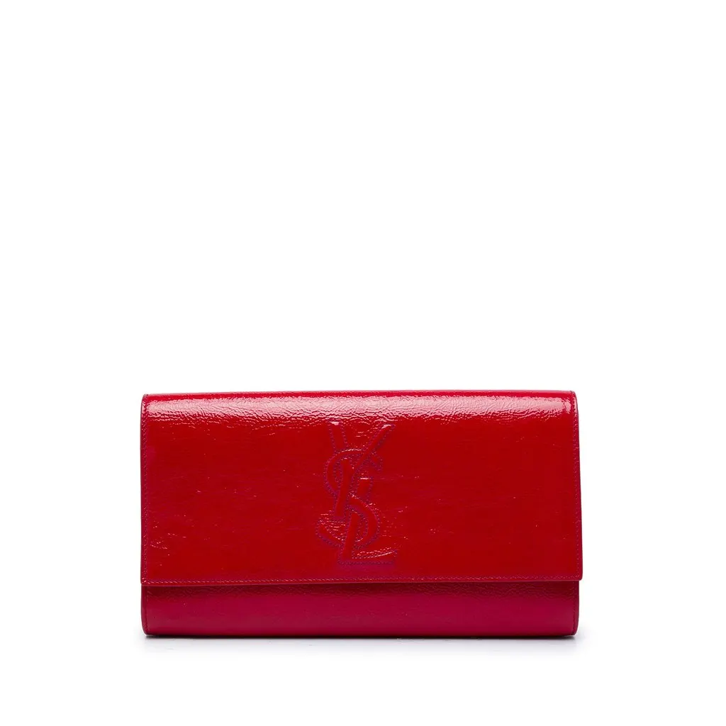 Saint Laurent Large Textured Patent Monogram Belle De Jour Clutch Red Leather Good - Front View
