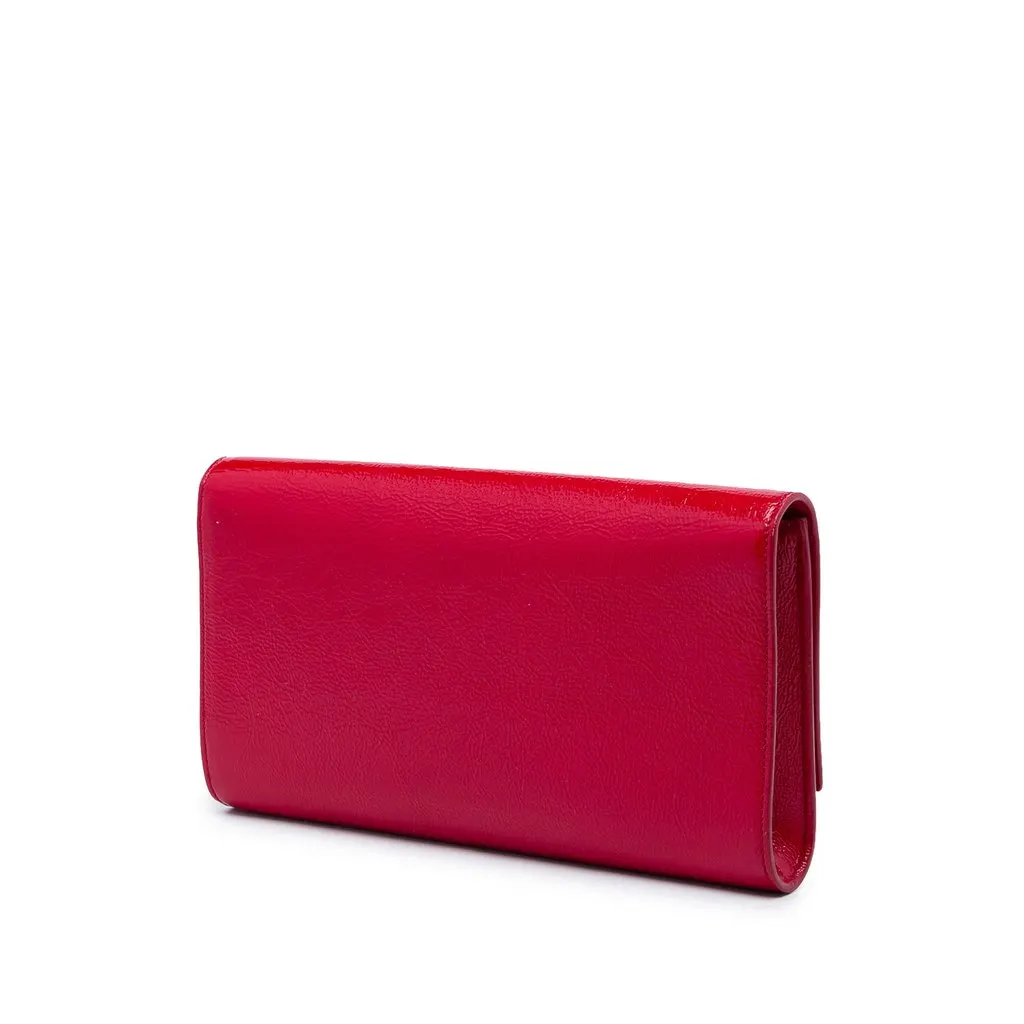 Saint Laurent Large Textured Patent Monogram Belle De Jour Clutch Red Leather Good - Back View