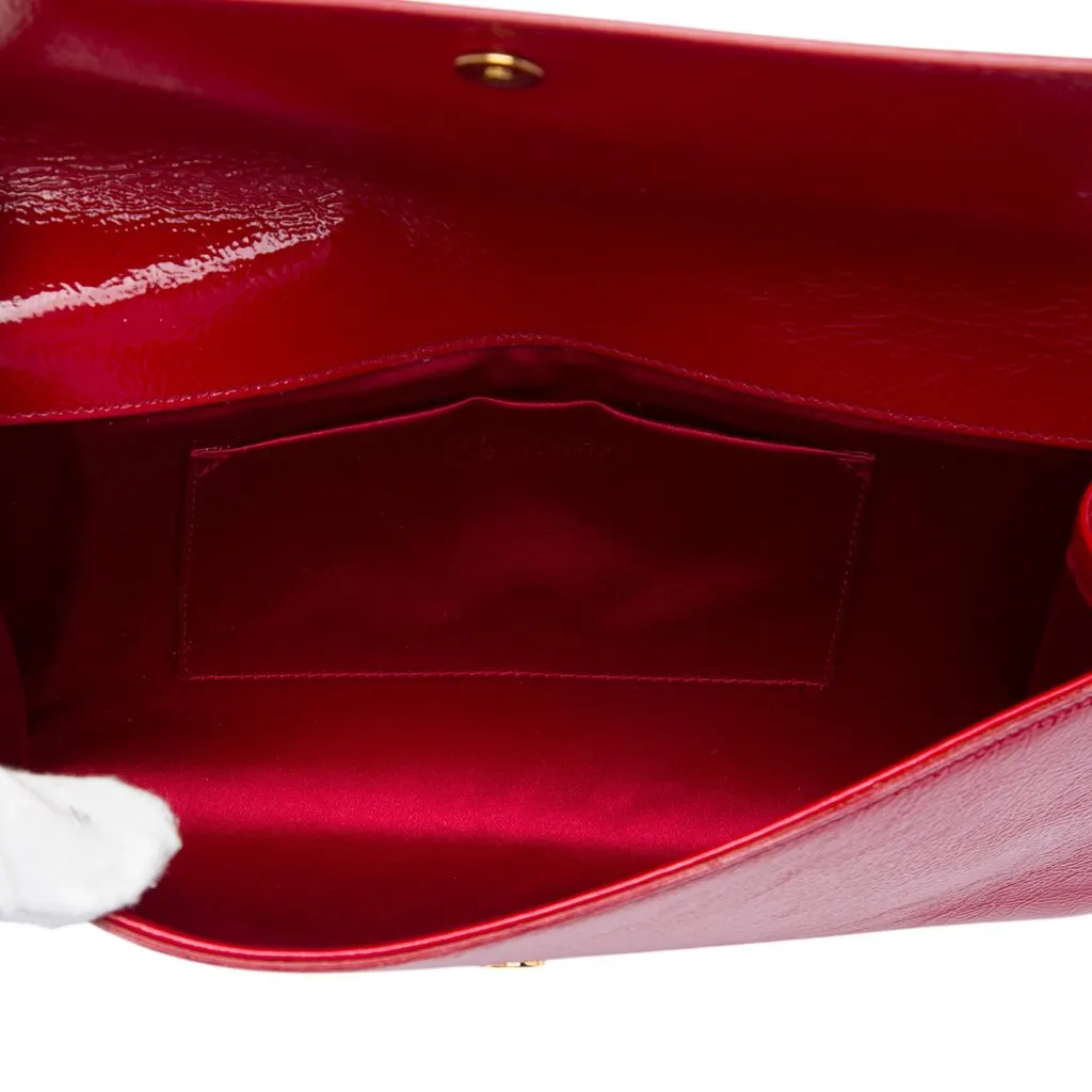 Saint Laurent Large Textured Patent Monogram Belle De Jour Clutch Red Leather Good - Model View