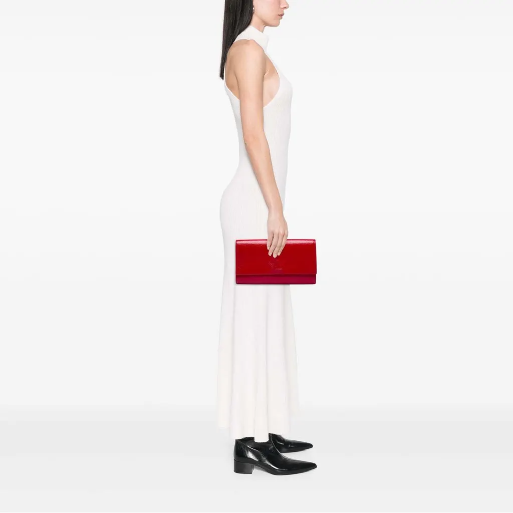 Saint Laurent Large Textured Patent Monogram Belle De Jour Clutch Red Leather Good - Box View