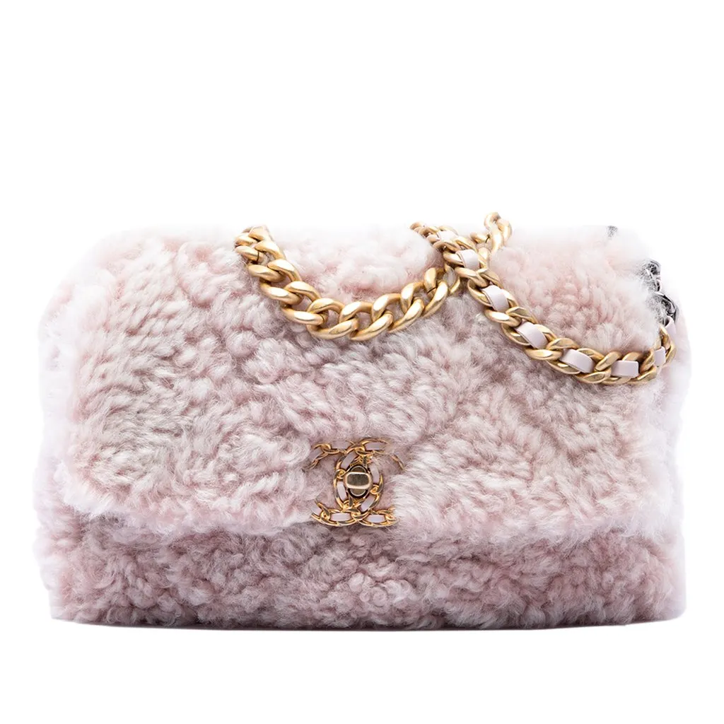 Chanel Medium Shearling 19 Flap Pink Shearling Very good - Front View