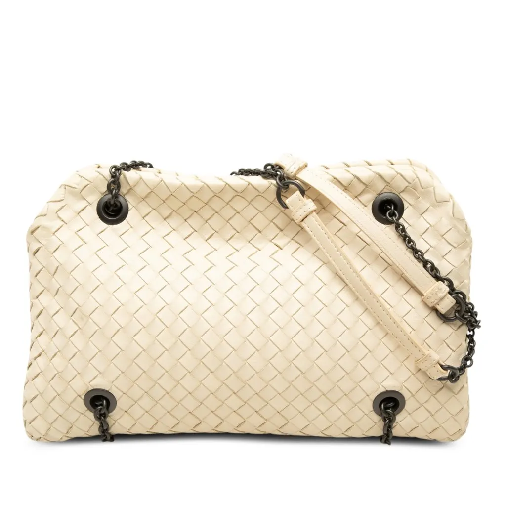 Bottega Veneta Nappa Intrecciato Duo Shoulder Bag White Leather Good - Front View