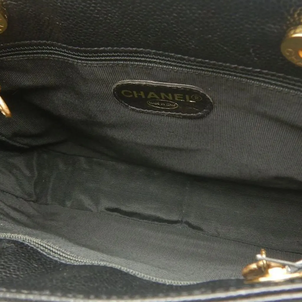 Chanel CC Caviar Front Pocket Chain Tote Black Leather Very good - Inside View