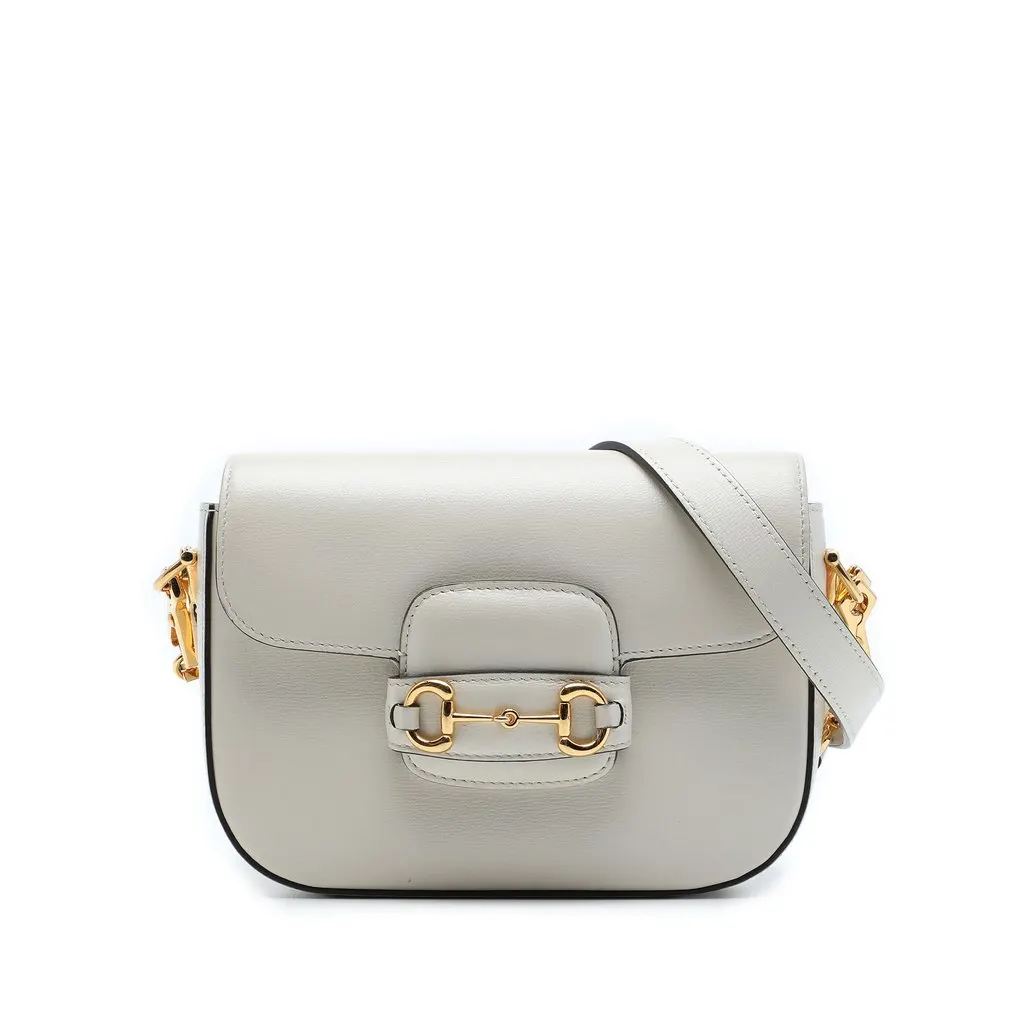 Gucci Small Calfskin Web Horsebit 1955 Crossbody White Leather Very good - Front View