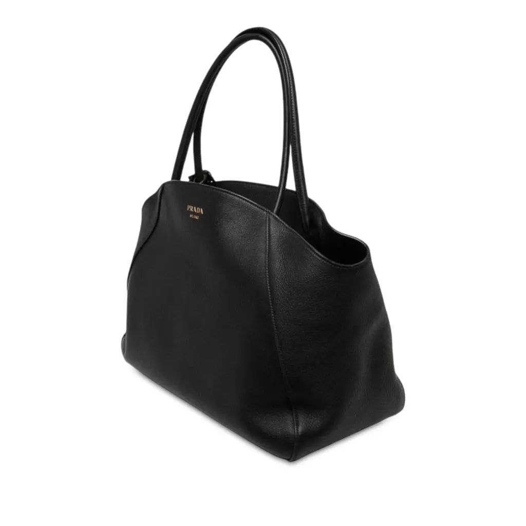 Prada Large Soft Grain Leather Tote Black Leather Very good - Back View
