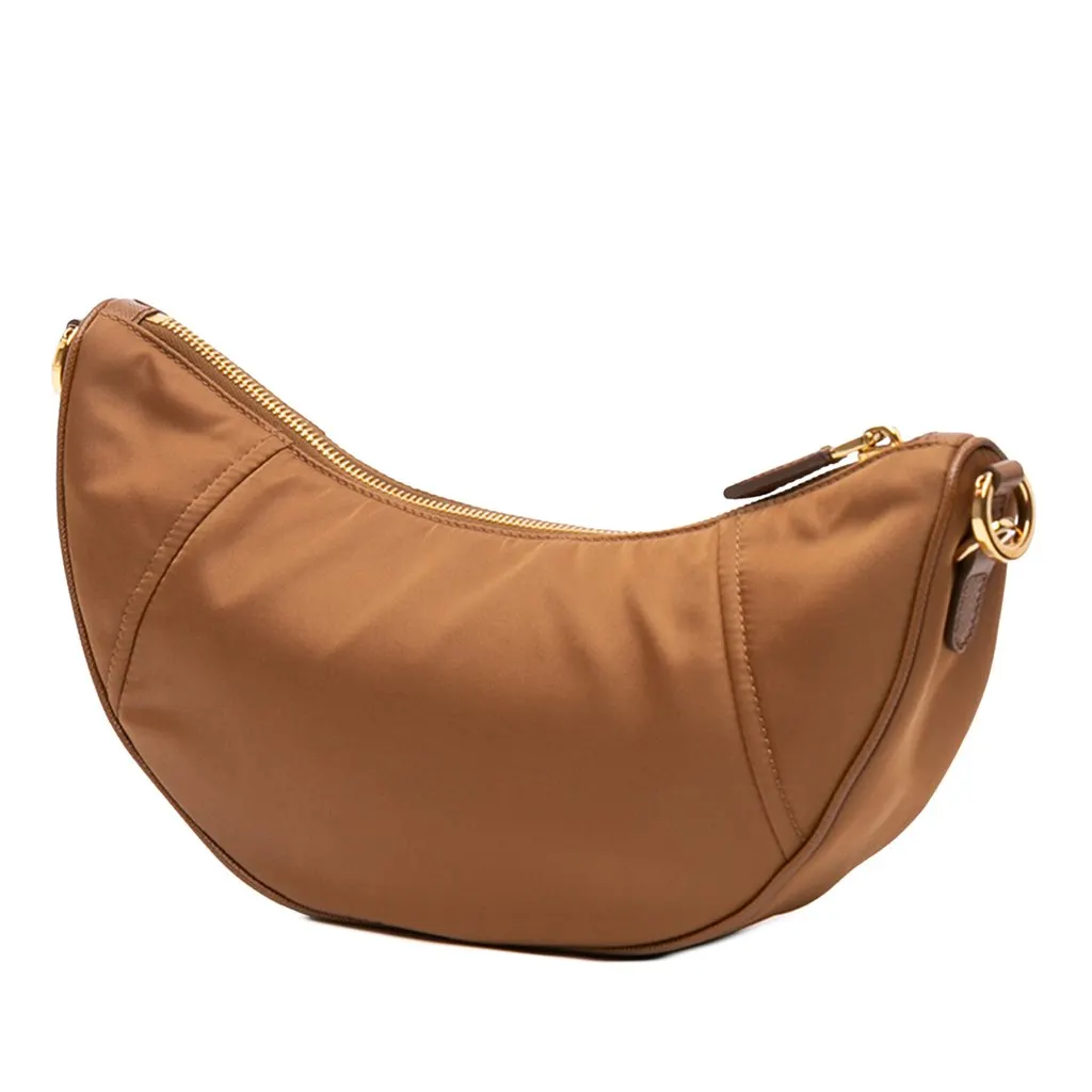 Prada Saffiano Trimmed Re Nylon Demi Lune Satchel Brown Very good - Back View