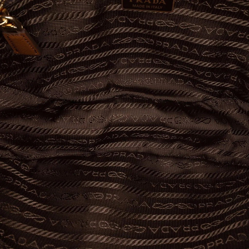 Prada Saffiano Trimmed Re Nylon Demi Lune Satchel Brown Very good - Model View