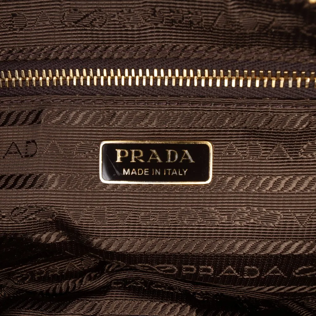 Prada Saffiano Trimmed Re Nylon Demi Lune Satchel Brown Very good - Box View