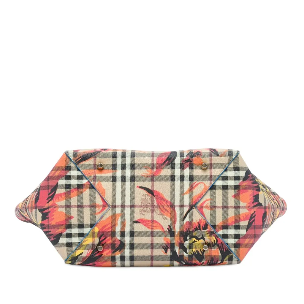 Burberry Small Haymarket Check Coated Canvas Floral Print Canterbury Tote Beige Very good - Inside View
