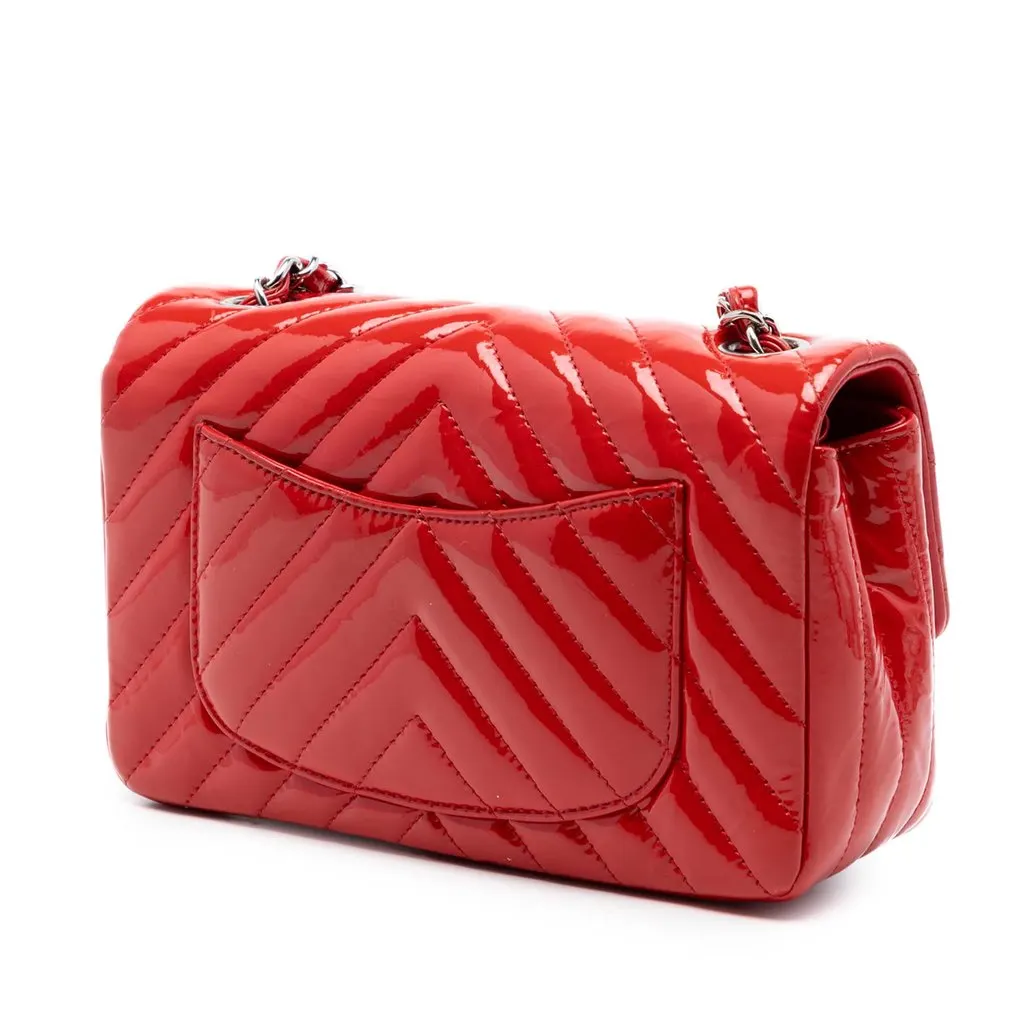 Chanel Mini Rectangular Classic Chevron Patent Single Flap Red Leather Very good - Back View