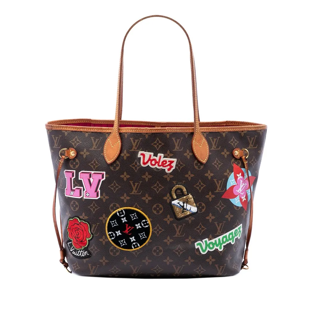 Louis Vuitton Monogram Patches Neverfull MM Brown Very good - Front View