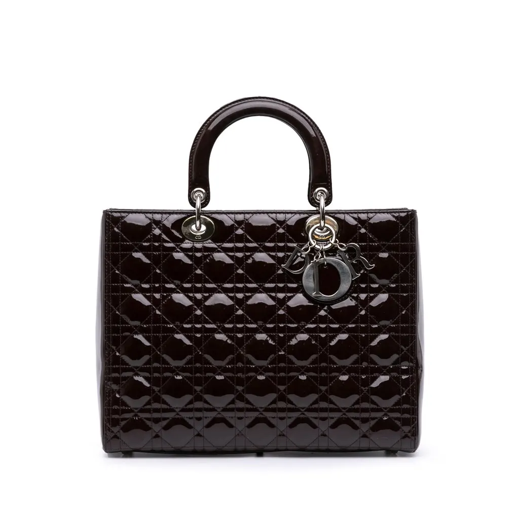 Dior Large Patent Cannage Lady Dior Red Leather Good - Front View