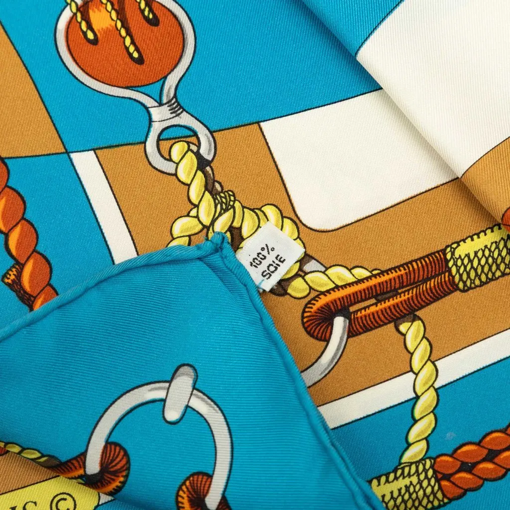 Hermès Chateaux D Arriere Silk Scarf 90 Blue Very good - Back View