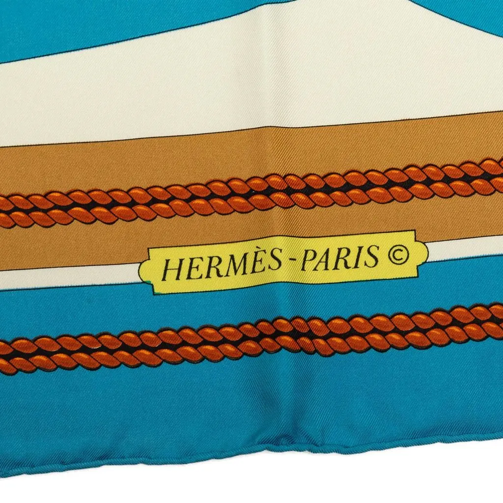 Hermès Chateaux D Arriere Silk Scarf 90 Blue Very good - Model View
