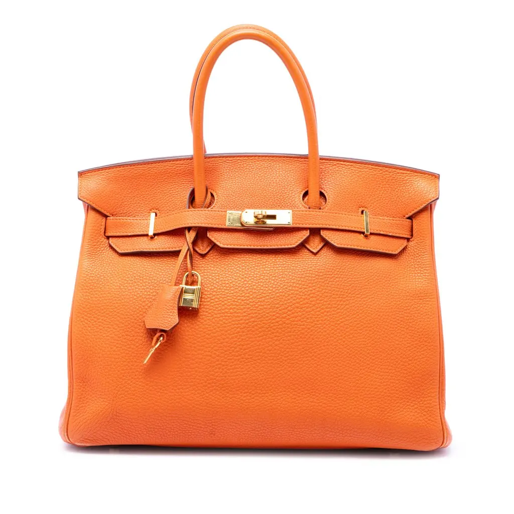 Hermès Togo Birkin Retourne 35 Orange Leather Good - Front View