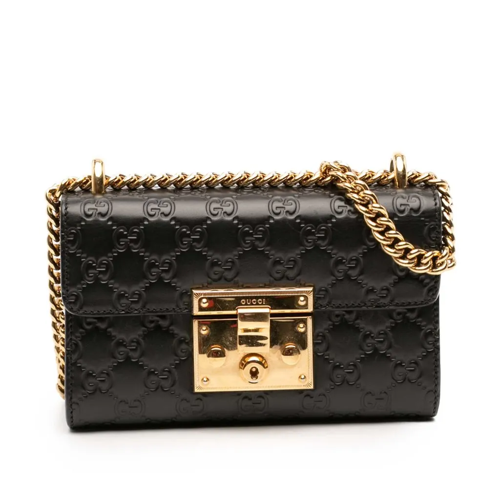 Gucci Small Guccissima Padlock Crossbody Black Leather Very good - Front View