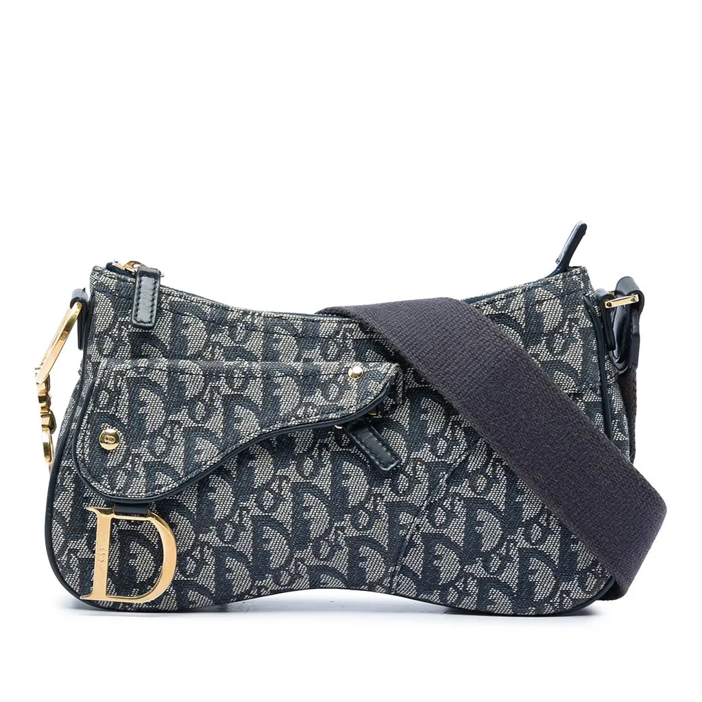 Dior Diorissimo Trotter Canvas Double Saddle Crossbody Blue Very good - Front View
