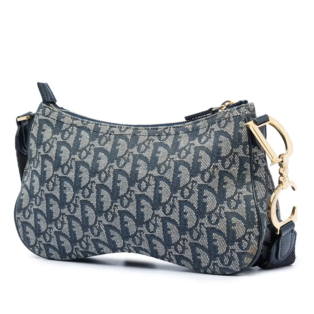 Dior Diorissimo Trotter Canvas Double Saddle Crossbody Blue Very good - Back View