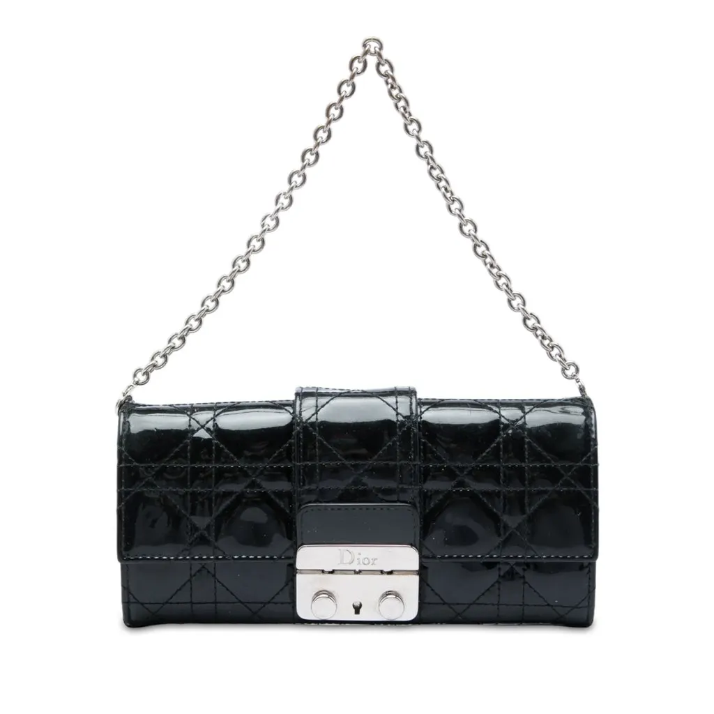 Dior Patent Cannage Miss Dior Wallet on Chain Black Leather Good - Front View