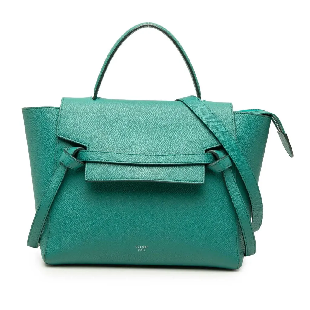 Celine Micro Grained Calfskin Belt Bag Green Leather Very good - Front View