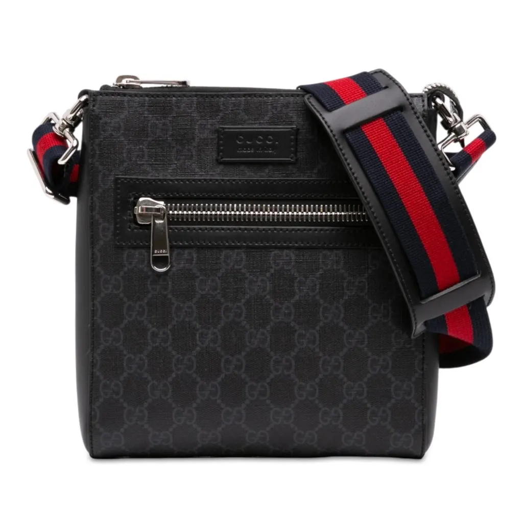 Gucci Small GG Supreme Web Messenger Bag Black Very good - Front View