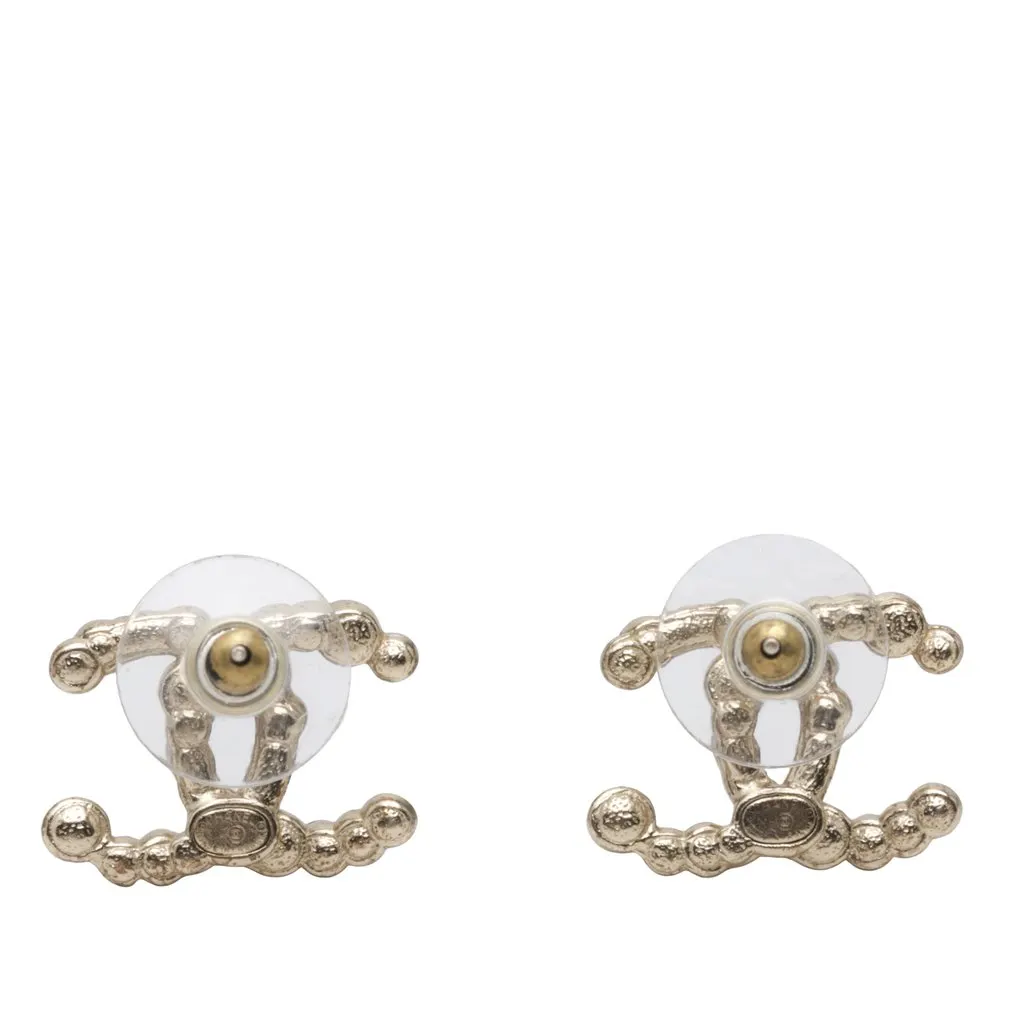 Chanel CC Gold Plated Faux Pearl Strass Bullet Back Earrings Gold Metal Very good - Back View