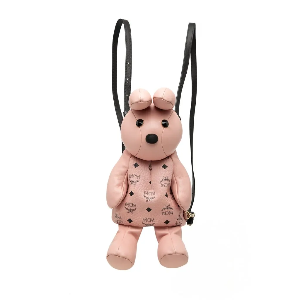 MCM Calfskin and Visetos Coated Canvas Rabbit Zoo Doll Backpack Pink Leather Good - Front View