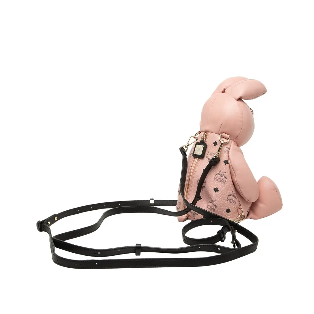 MCM Calfskin and Visetos Coated Canvas Rabbit Zoo Doll Backpack Pink Leather Good - Back View