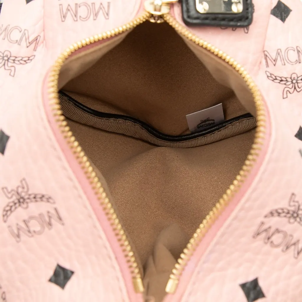 MCM Calfskin and Visetos Coated Canvas Rabbit Zoo Doll Backpack Pink Leather Good - Model View