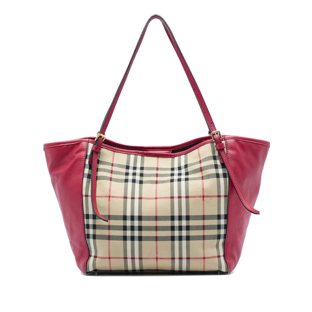 Burberry Small Haymarket Check Canvas and Leather Canterbury Tote Beige Very good - Front View