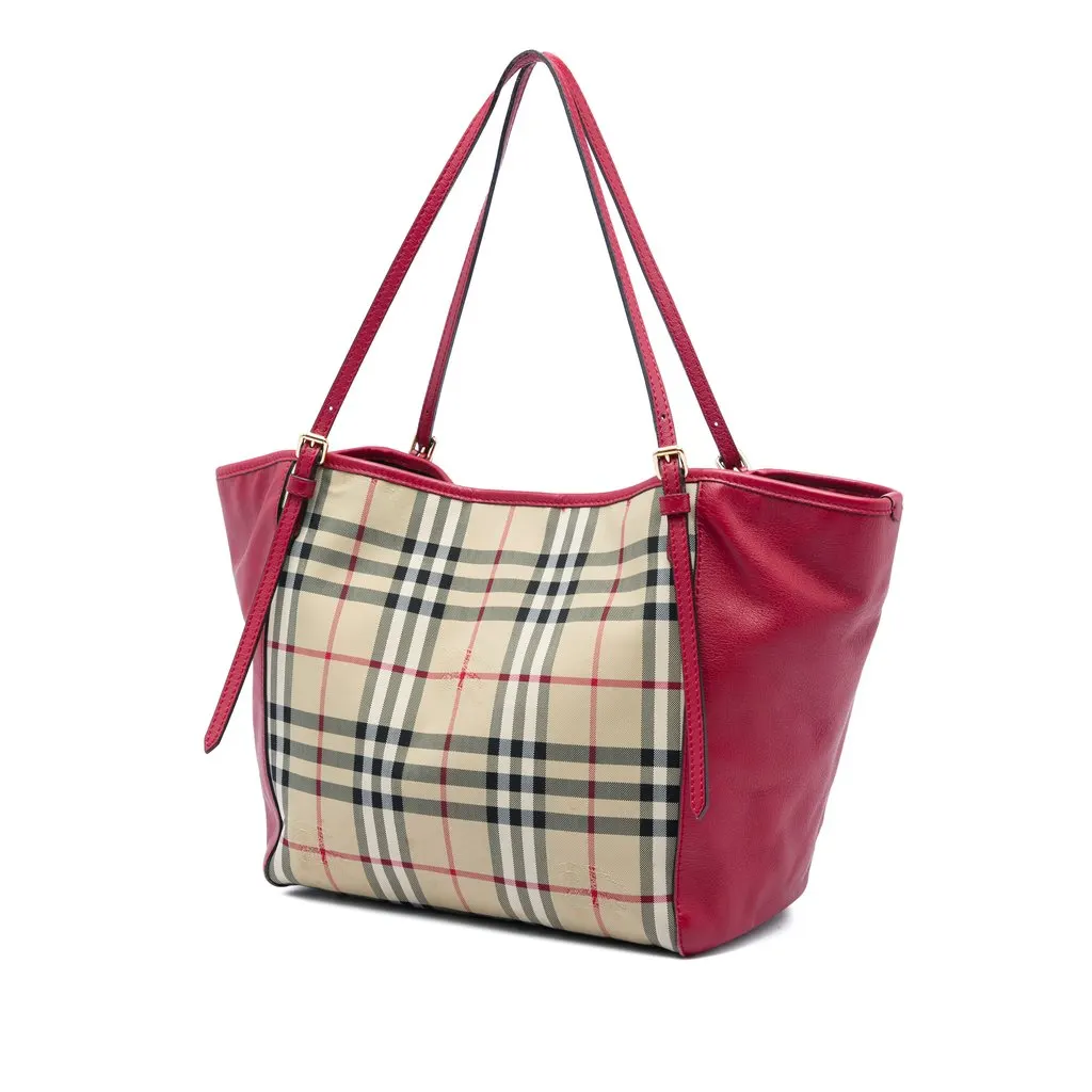 Burberry Small Haymarket Check Canvas and Leather Canterbury Tote Beige Very good - Back View
