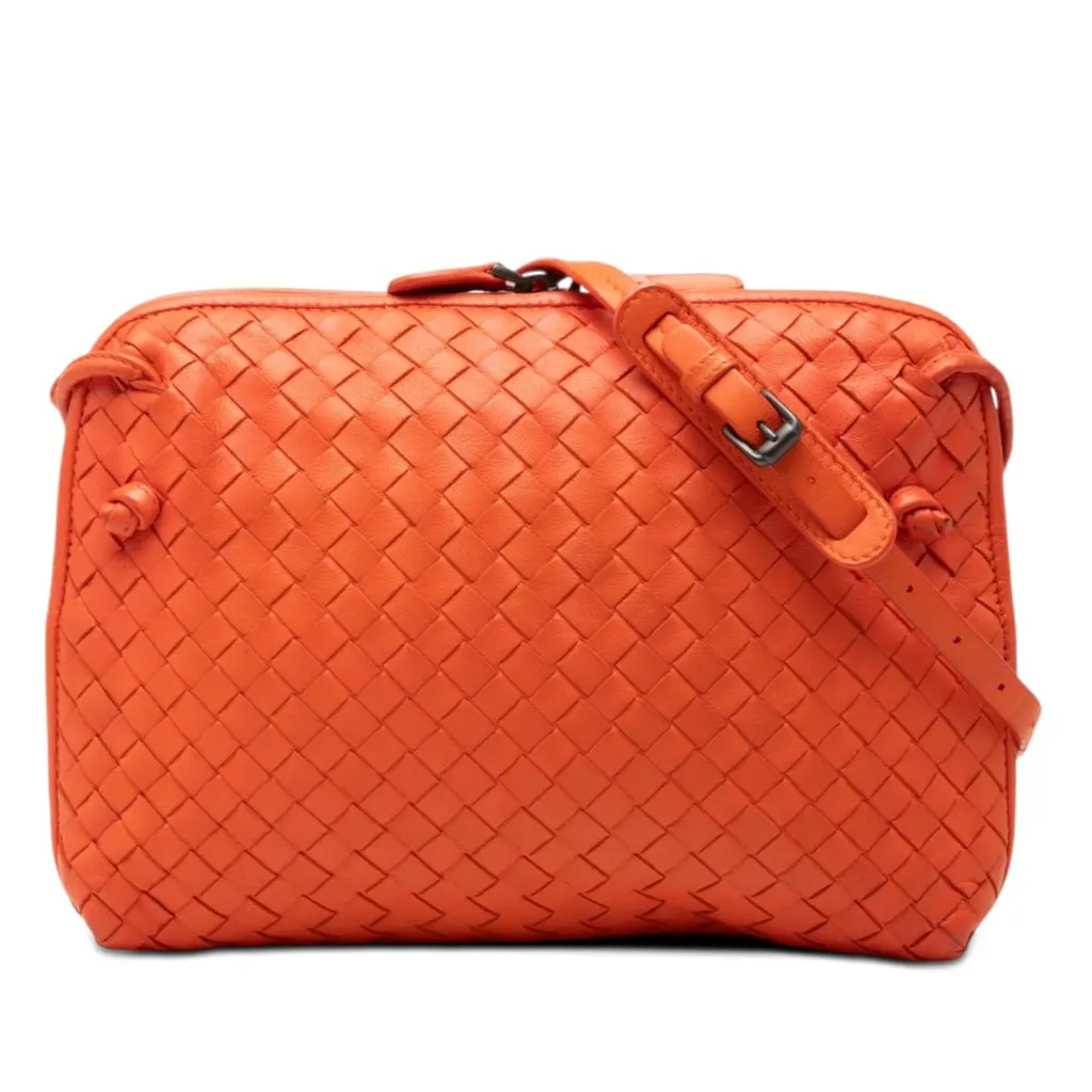 Bottega Veneta Nappa Intrecciato Nodini Crossbody Orange Leather Good - Front View