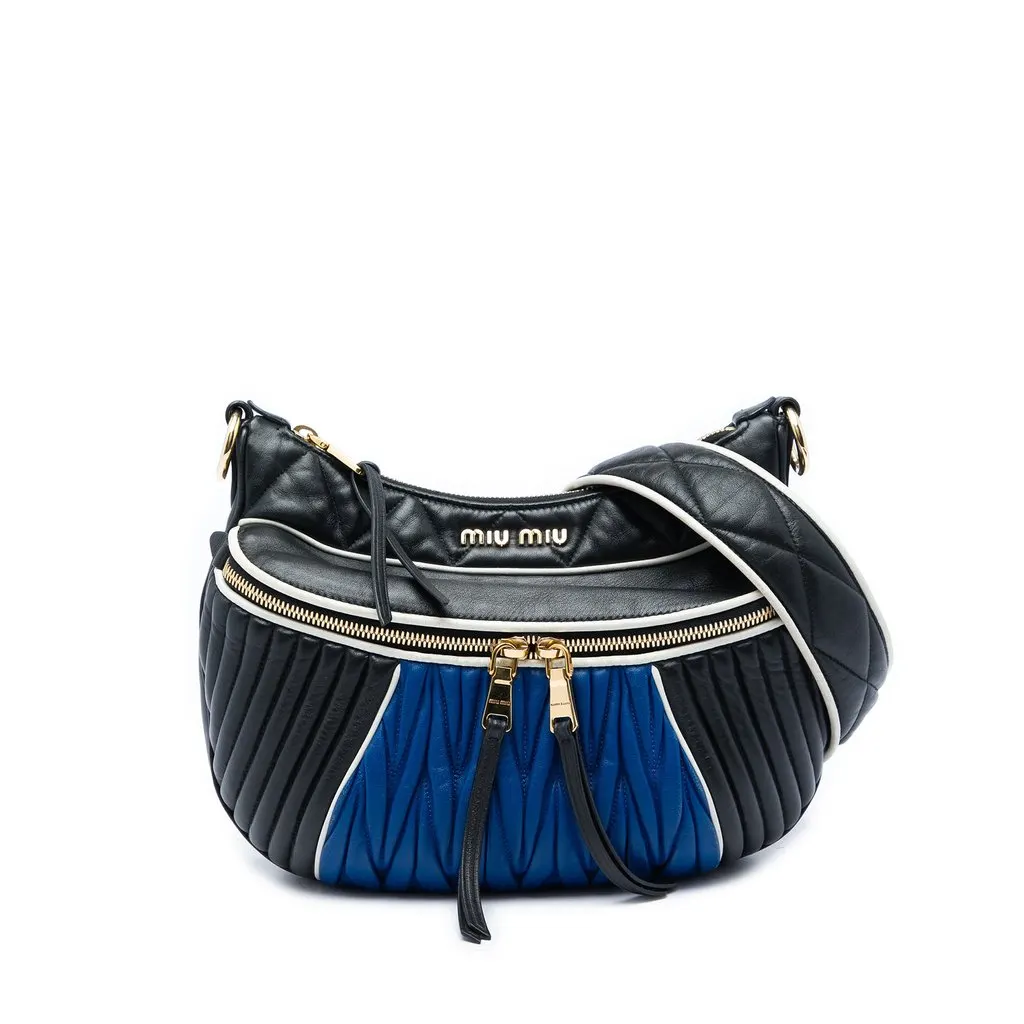 Miu Miu Matelasse Tricolor Nappa Rider Shoulder Bag Black Leather Very good - Front View