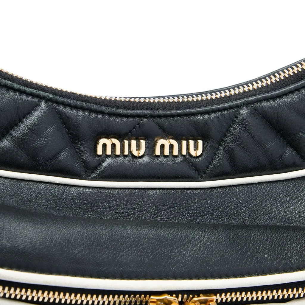 Miu Miu Matelasse Tricolor Nappa Rider Shoulder Bag Black Leather Very good - Box View