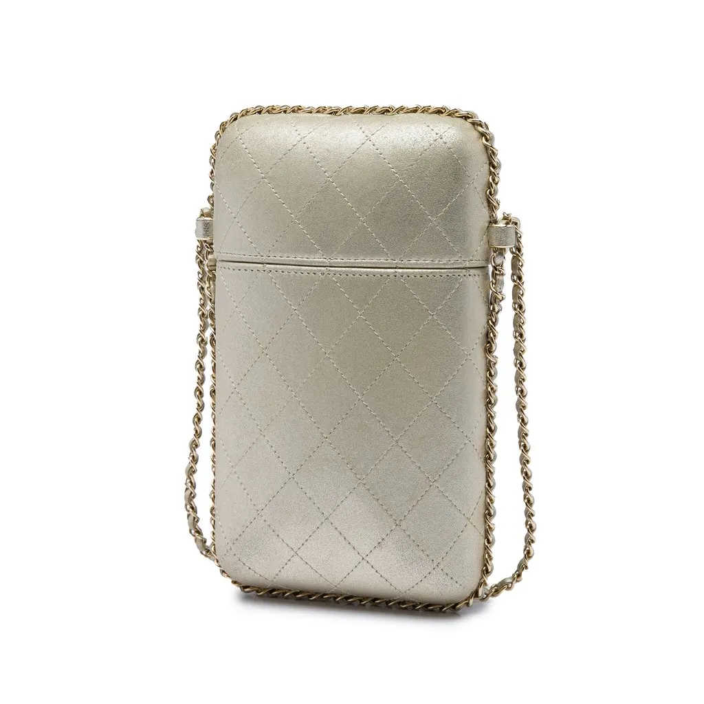 Chanel CC Quilted Metallic Lambskin Chain Around Phone Holder Gold Leather Very good - Back View
