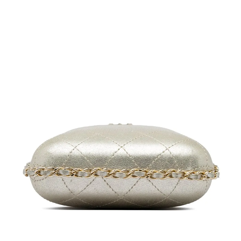 Chanel CC Quilted Metallic Lambskin Chain Around Phone Holder Gold Leather Very good - Inside View