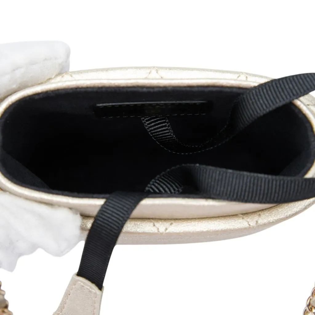 Chanel CC Quilted Metallic Lambskin Chain Around Phone Holder Gold Leather Very good - Model View
