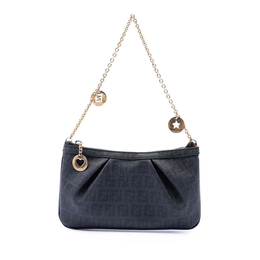 Fendi Zucchino Spalmati Chain Pochette Black Very good - Front View