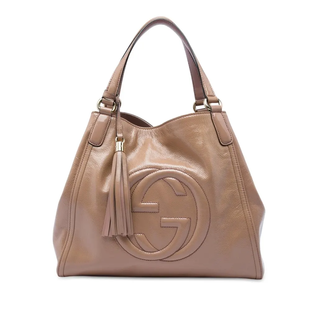 Gucci Medium Patent Soho Cellarius Tote Brown Leather Very good - Front View