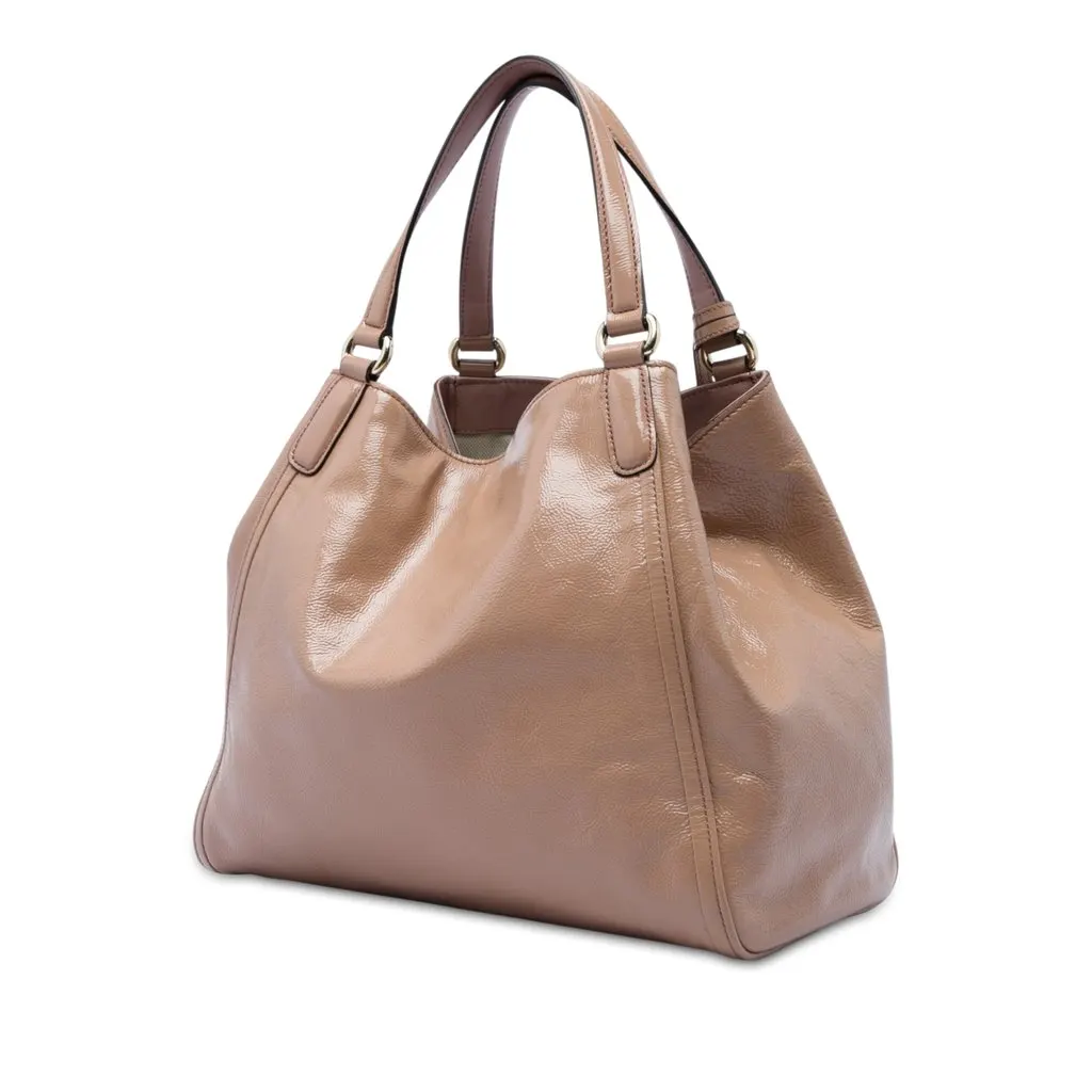 Gucci Medium Patent Soho Cellarius Tote Brown Leather Very good - Back View