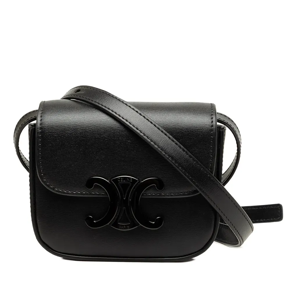 Celine Mini Shiny Calfskin Triomphe Crossbody Black Leather Very good - Front View