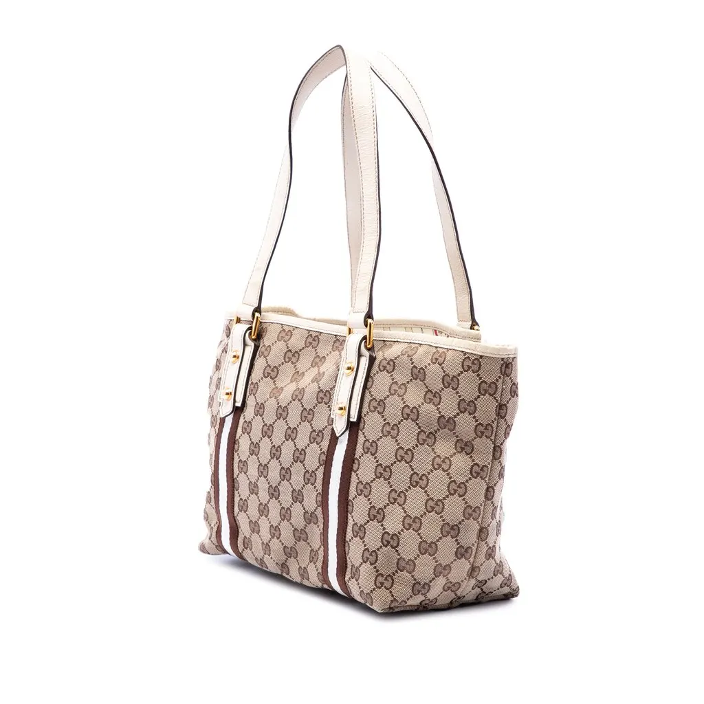 Gucci GG Canvas Web Jolicoeur Tote Beige Canvas Very good - Back View