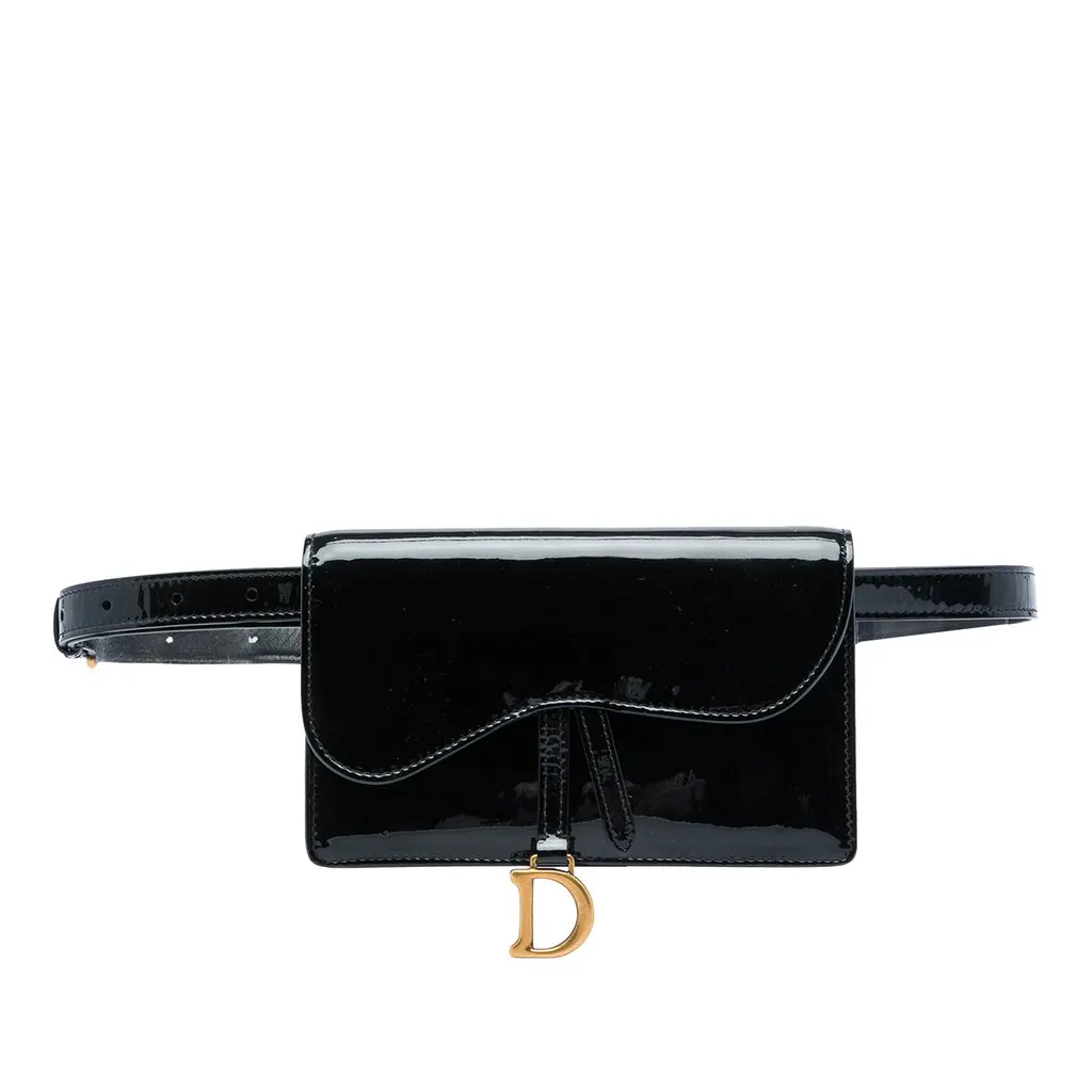 Dior Patent Saddle Belt Bag Black Leather Very good - Front View