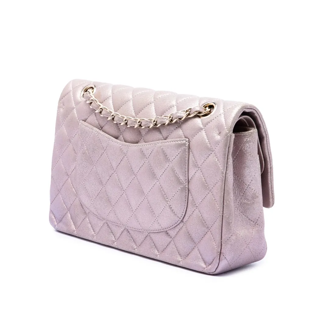 Chanel Medium Classic Iridescent Lambskin Double Flap Pink Leather Very good - Back View