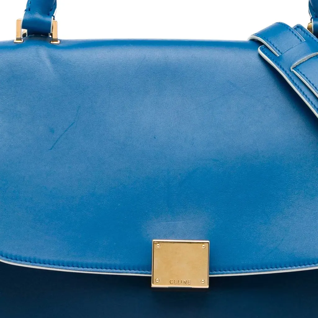 Celine Small Bicolor Calfskin and Nubuck Trapeze Satchel Blue Leather Very good - Box View