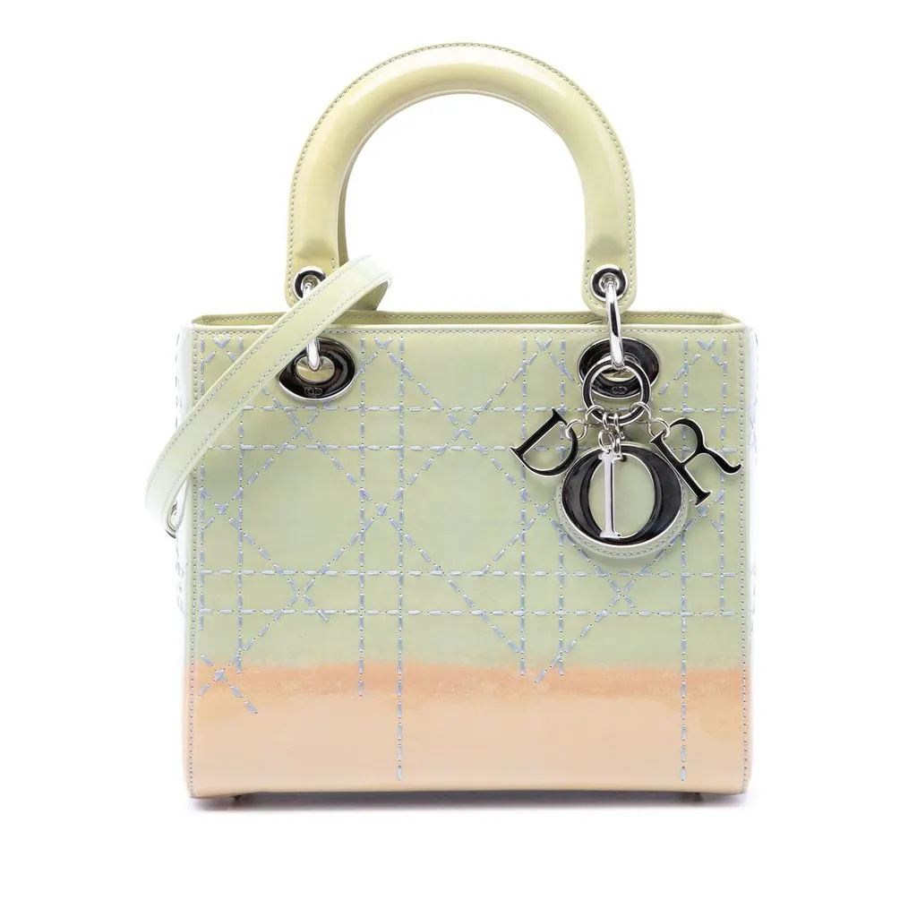 Dior Medium Ombre Patent Cannage Lady Dior Green Leather Very good - Front View